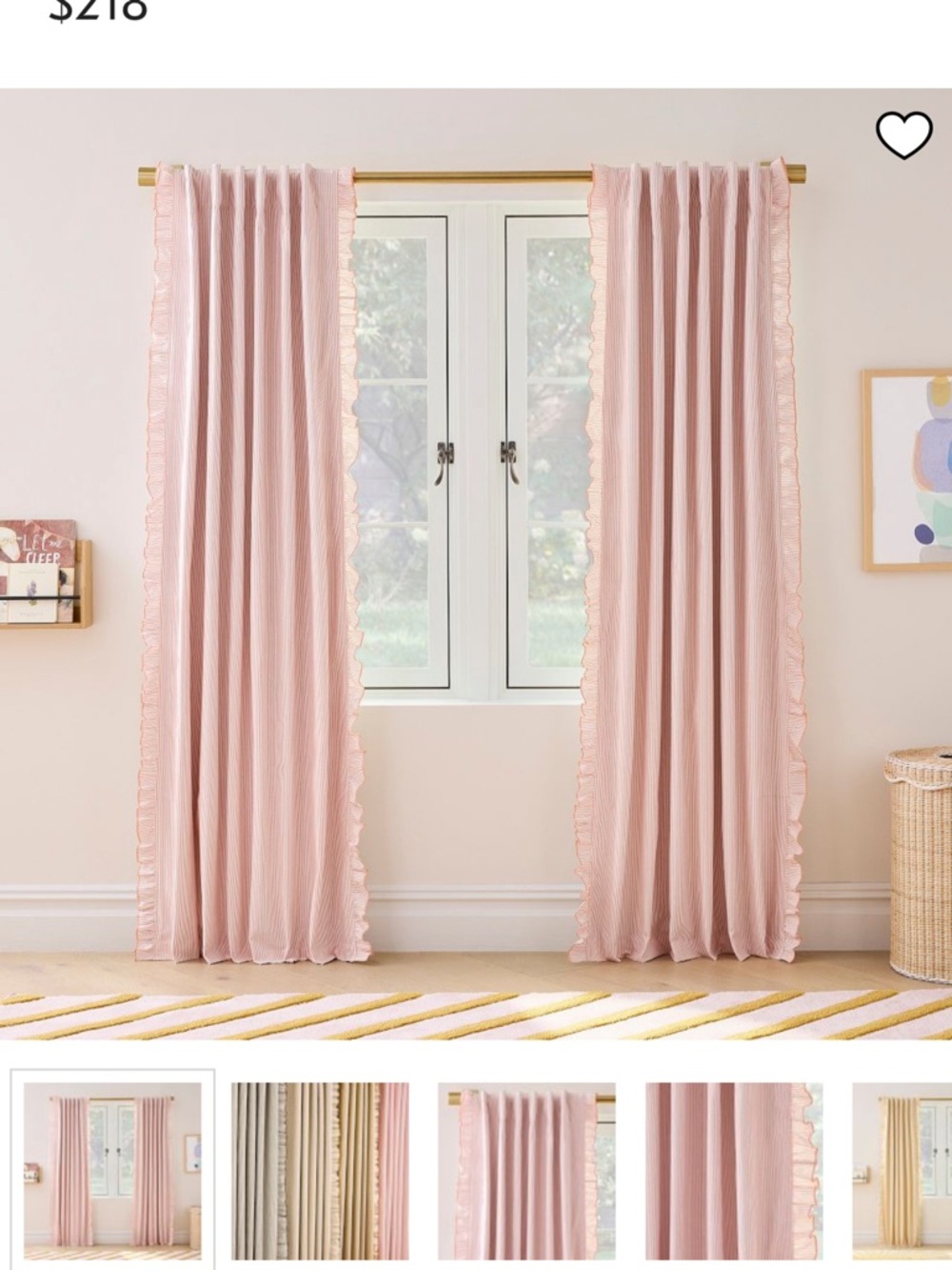 West Elm Soft Pink Pinstripe Ruffle Blackout Curtains (Set of 2)